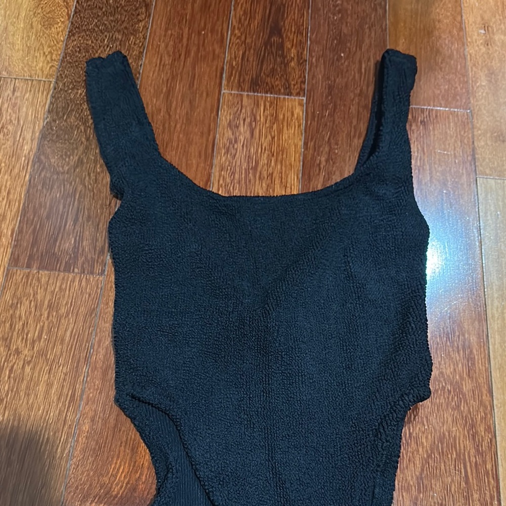 Hunza G Black One Piece Swimsuit with Scoop Neckline
